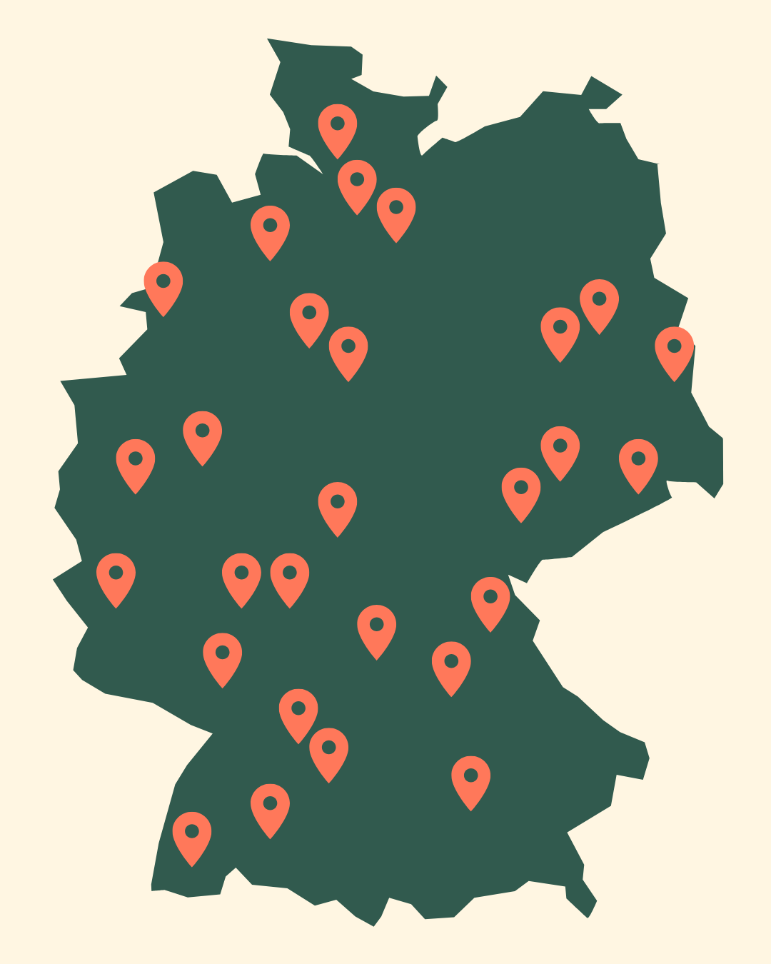 Deutschlandkarte mit markierten Standorten regionaler Partner