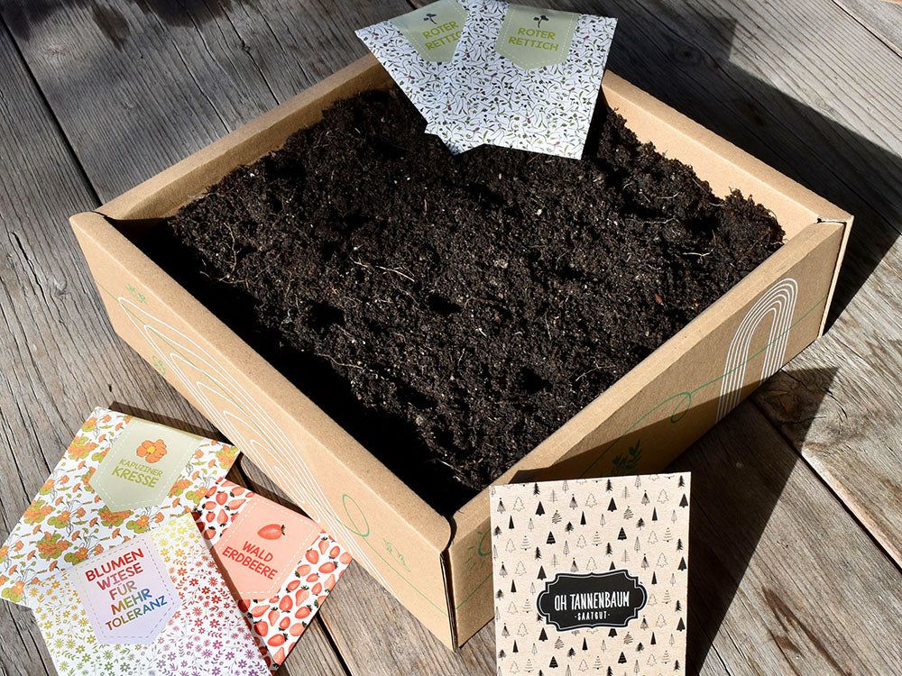 GIVEAJOY-Geschenkbox mit Erde und Saatgut-Tütchen
